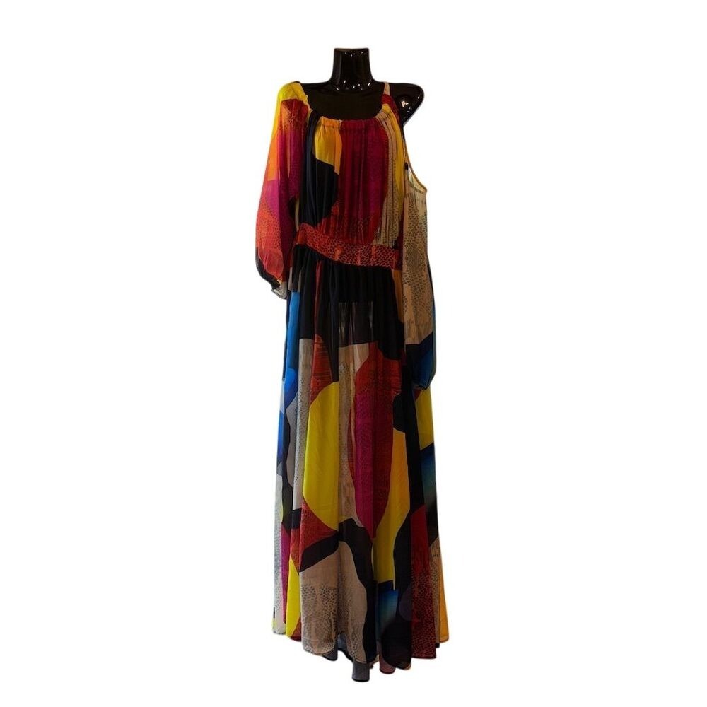 One-Shoulder Colorblock Maxi Dress in Multicolor